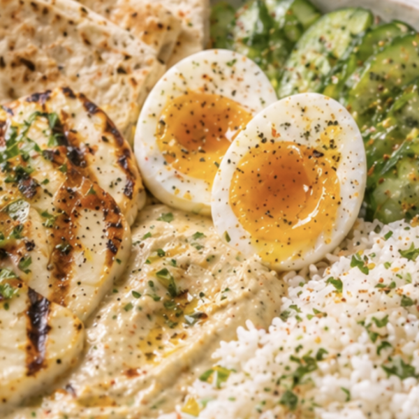 Mezze Bowl, Halloumi Grillé & Œuf  mollet